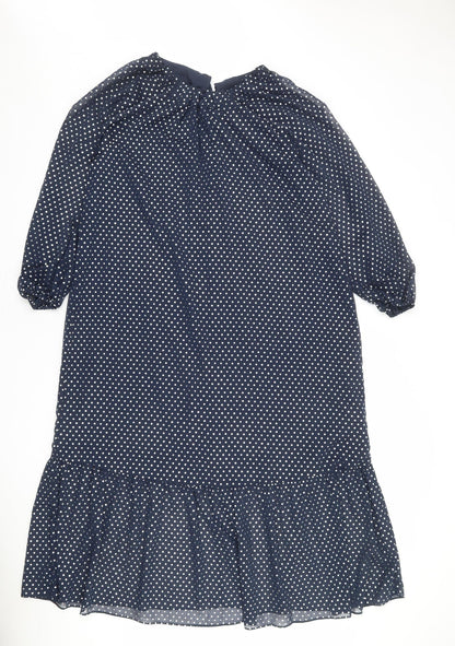 Marks and Spencer Womens Blue Polka Dot Polyester A-Line Size 8 Round Neck Tie