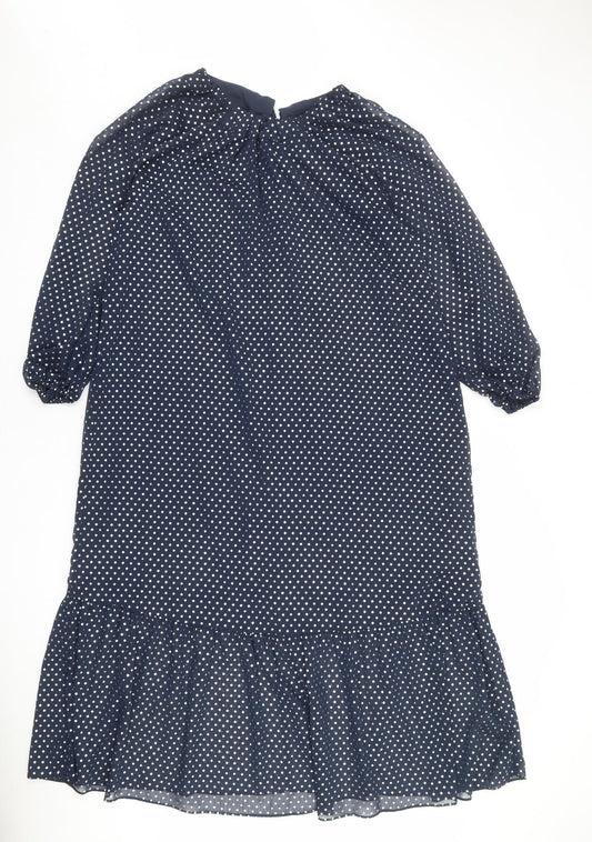 Marks and Spencer Womens Blue Polka Dot Polyester A-Line Size 8 Round Neck Tie
