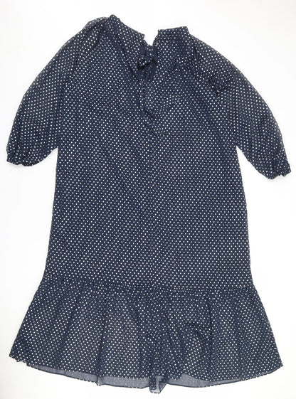 Marks and Spencer Womens Blue Polka Dot Polyester A-Line Size 8 Round Neck Tie