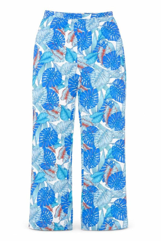 PRETTYLITTLETHING Womens Multicoloured Geometric Polyester Trousers Size 10 L34.5 in Regular Zip - Palm Print