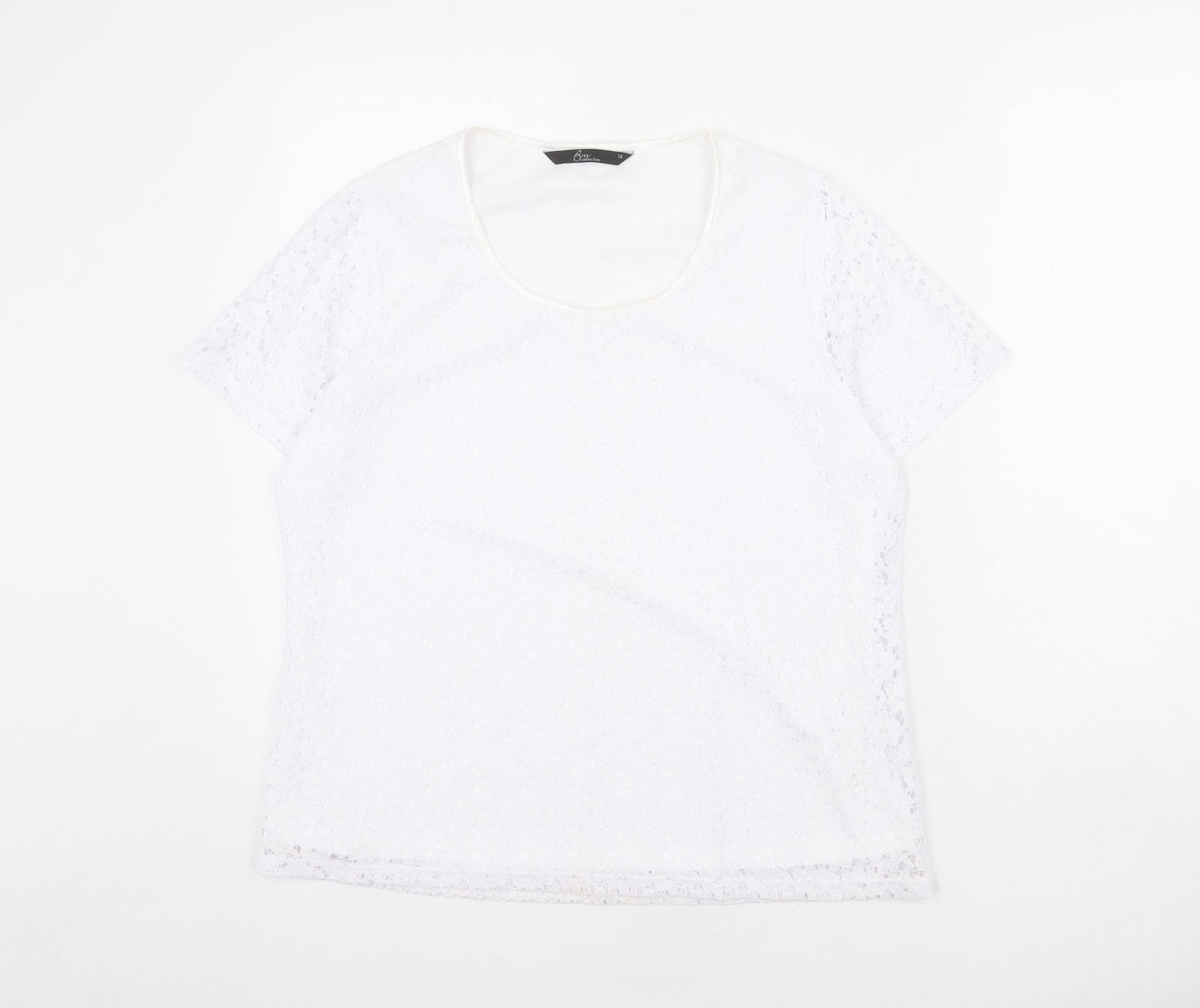 Bonmarché Womens White Polyester Basic T-Shirt Size 14 Scoop Neck