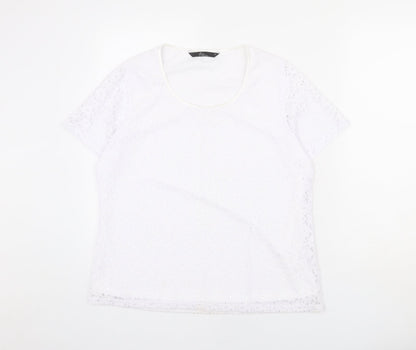 Bonmarché Womens White Polyester Basic T-Shirt Size 14 Scoop Neck