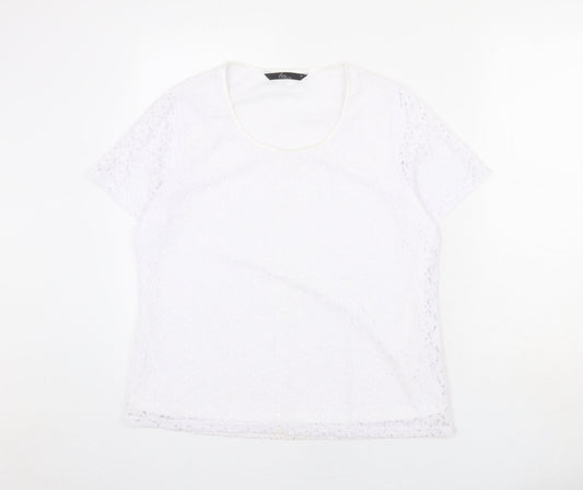 Bonmarché Womens White Polyester Basic T-Shirt Size 14 Scoop Neck