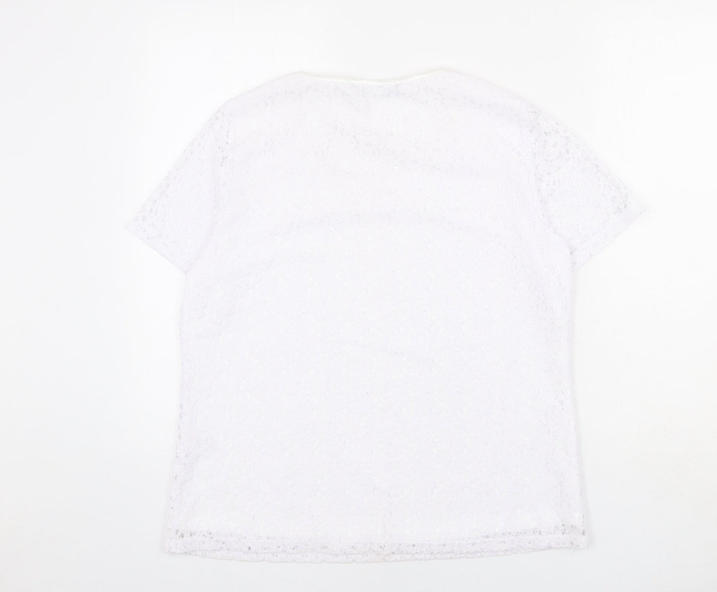 Bonmarché Womens White Polyester Basic T-Shirt Size 14 Scoop Neck