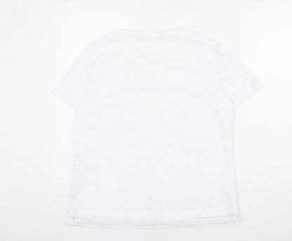 Bonmarché Womens White Polyester Basic T-Shirt Size 14 Scoop Neck