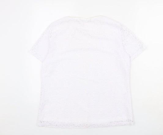Bonmarché Womens White Polyester Basic T-Shirt Size 14 Scoop Neck