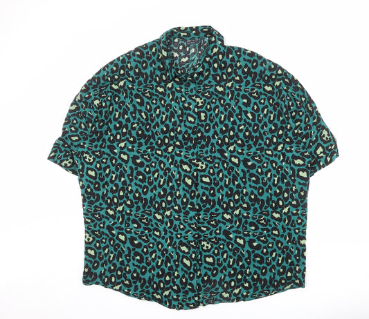 ASOS Womens Green Animal Print Viscose Basic Button-Up Size 10 Collared - Leopard Print