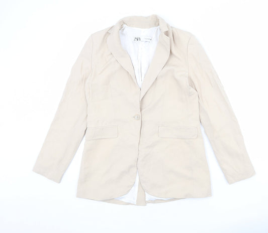 Zara Womens Beige Viscose Jacket Blazer Size XS