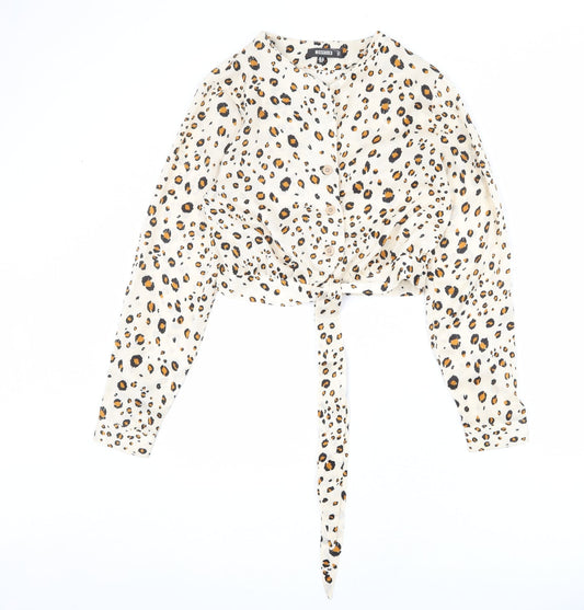 Womens UK Size 10 Missguided Beige Basic Button-Up