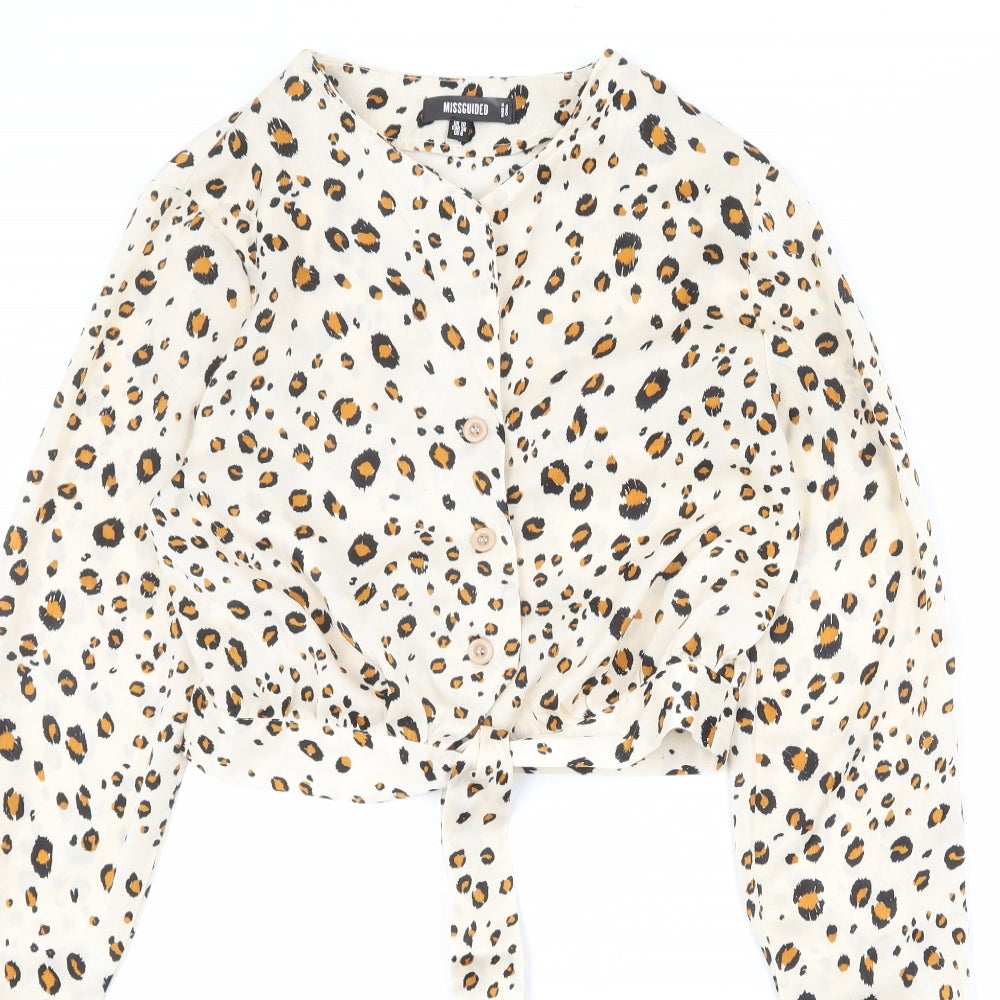 Womens UK Size 10 Missguided Beige Basic Button-Up