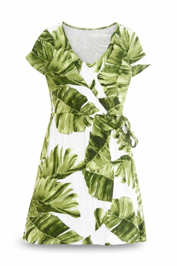 H&M Womens Green Geometric Viscose A-Line Size S V-Neck Pullover - Leaf pattern