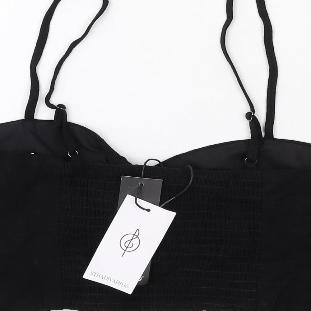 Womens UK Size M Stradivarius Black Cropped Tank