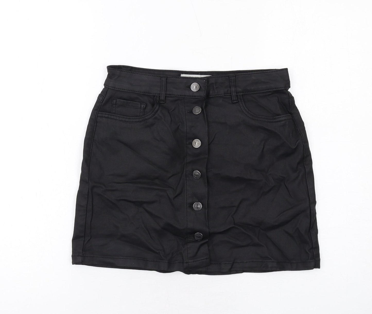 New Look Womens Black Viscose A-Line Skirt Size 8 Button