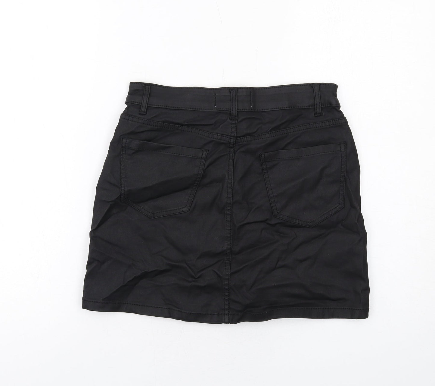 New Look Womens Black Viscose A-Line Skirt Size 8 Button