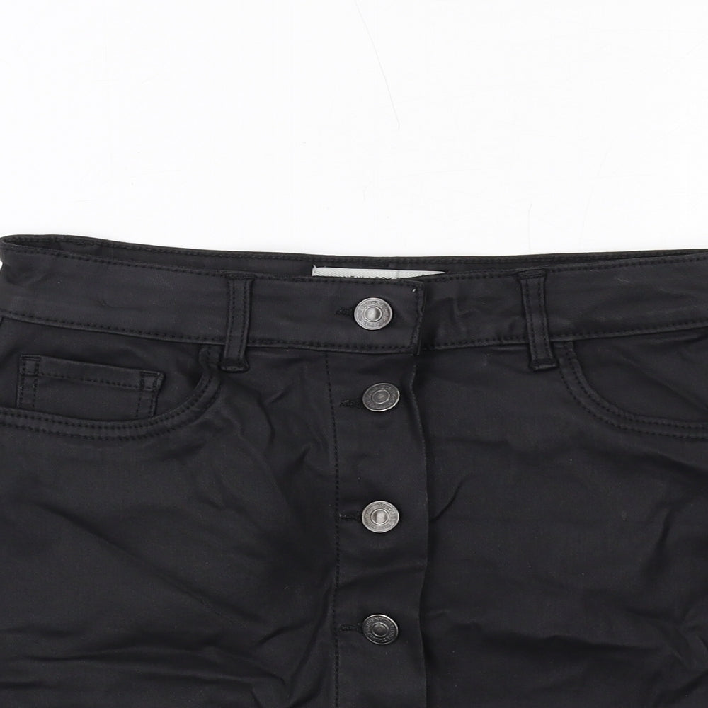 New Look Womens Black Viscose A-Line Skirt Size 8 Button