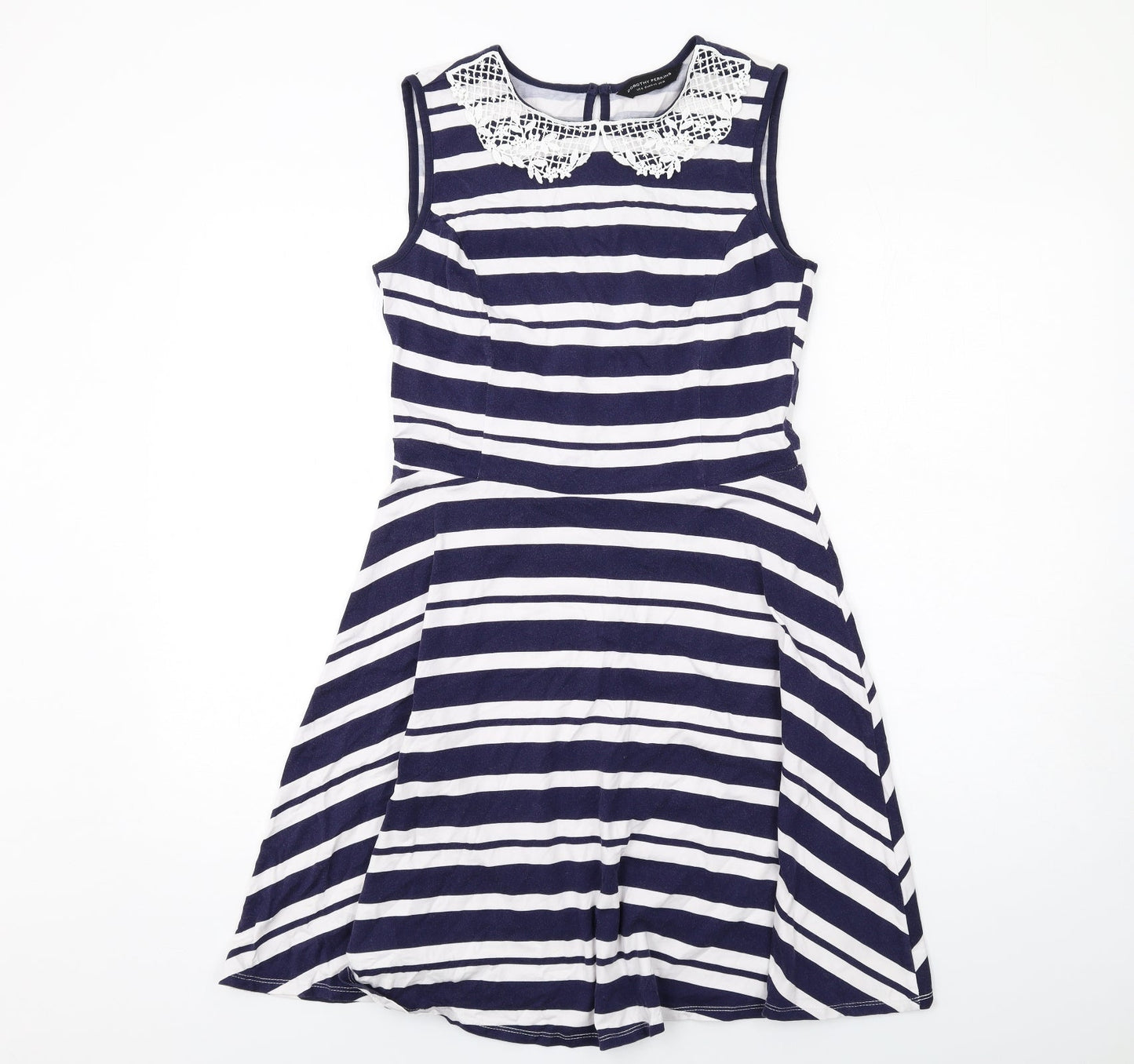 Dorothy Perkins Womens Blue Striped Cotton Trapeze & Swing Size 12 Crew Neck Pullover