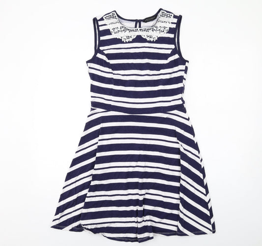 Dorothy Perkins Womens Blue Striped Cotton Trapeze & Swing Size 12 Crew Neck Pullover