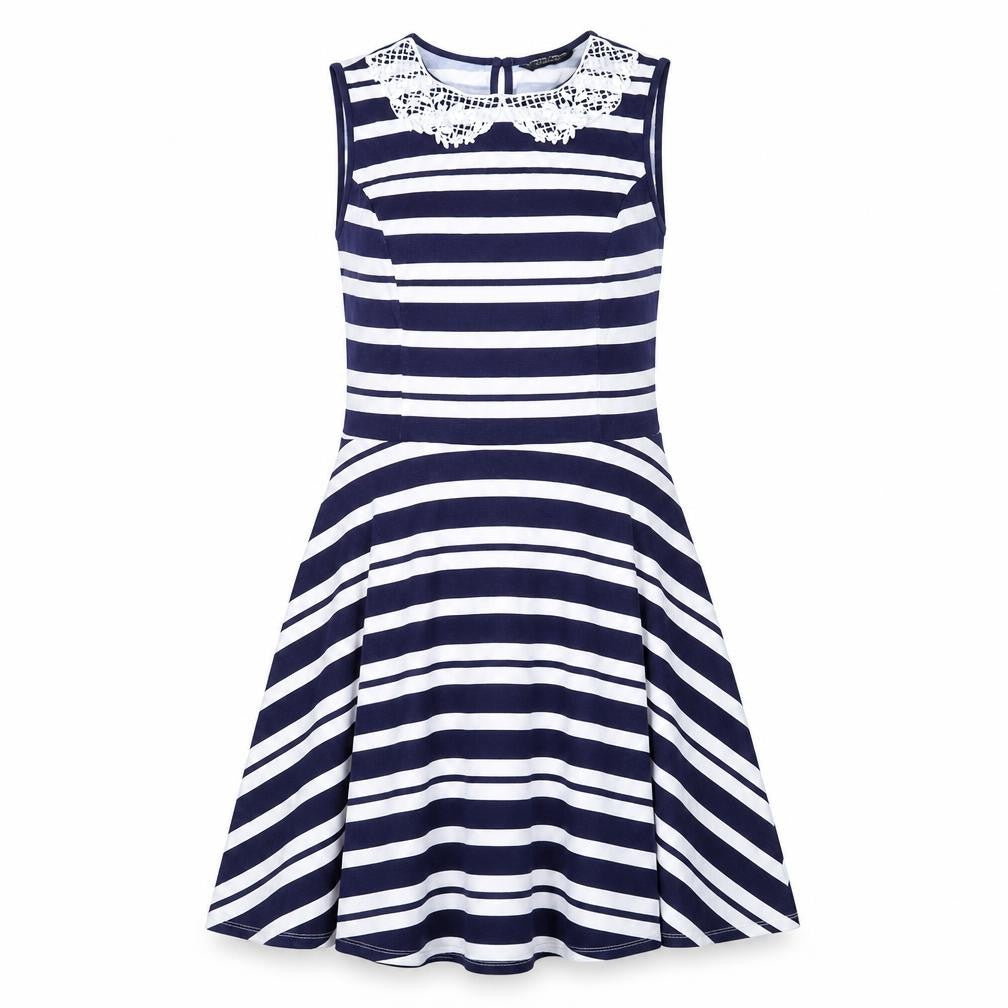 Dorothy Perkins Womens Blue Striped Cotton Trapeze & Swing Size 12 Crew Neck Pullover