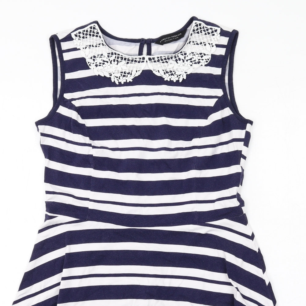 Dorothy Perkins Womens Blue Striped Cotton Trapeze & Swing Size 12 Crew Neck Pullover