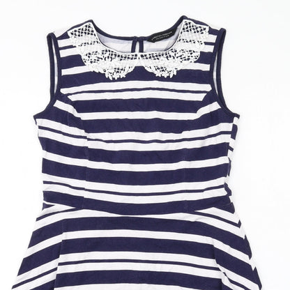 Dorothy Perkins Womens Blue Striped Cotton Trapeze & Swing Size 12 Crew Neck Pullover