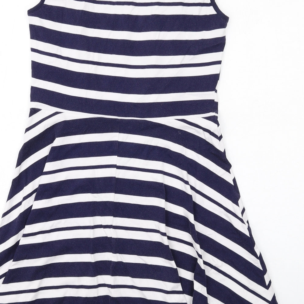 Dorothy Perkins Womens Blue Striped Cotton Trapeze & Swing Size 12 Crew Neck Pullover