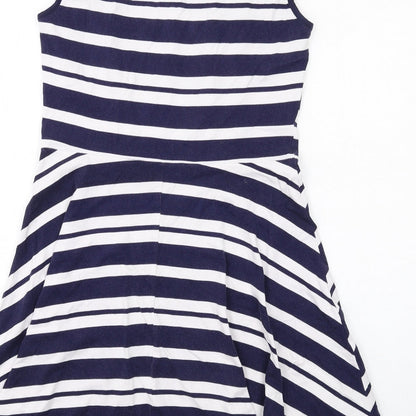 Dorothy Perkins Womens Blue Striped Cotton Trapeze & Swing Size 12 Crew Neck Pullover