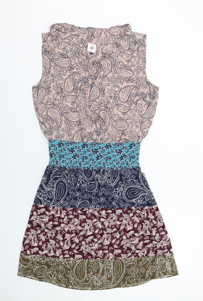 CAbi Womens Multicoloured Paisley Polyester Fit & Flare Size S V-Neck Pullover - Shirred Waist