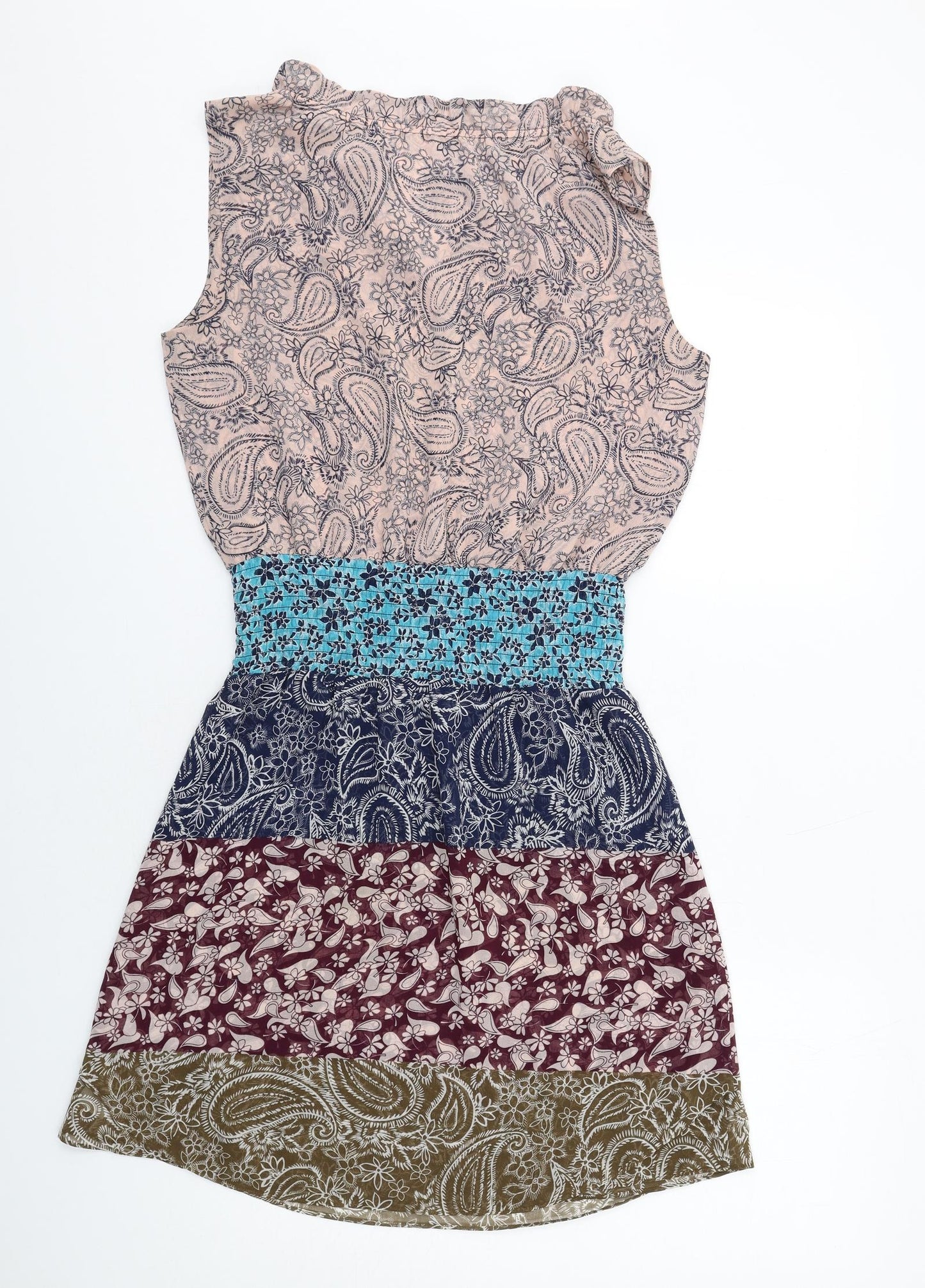 CAbi Womens Multicoloured Paisley Polyester Fit & Flare Size S V-Neck Pullover - Shirred Waist