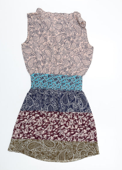 CAbi Womens Multicoloured Paisley Polyester Fit & Flare Size S V-Neck Pullover - Shirred Waist