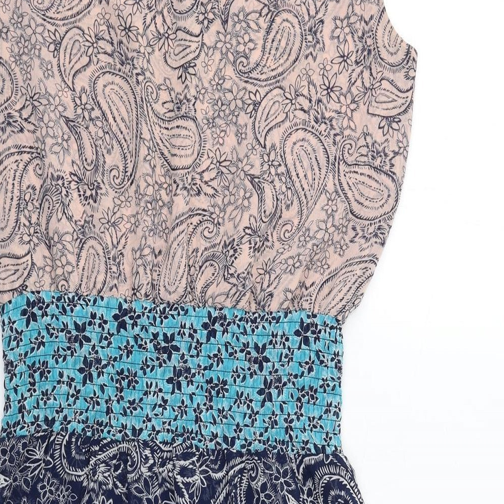 CAbi Womens Multicoloured Paisley Polyester Fit & Flare Size S V-Neck Pullover - Shirred Waist