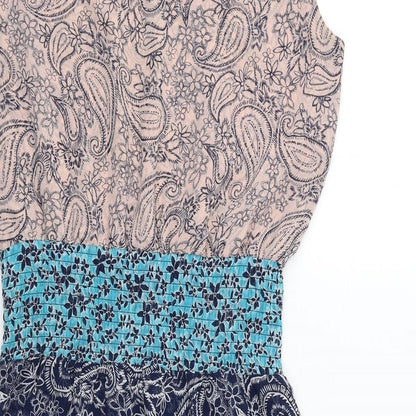 CAbi Womens Multicoloured Paisley Polyester Fit & Flare Size S V-Neck Pullover - Shirred Waist