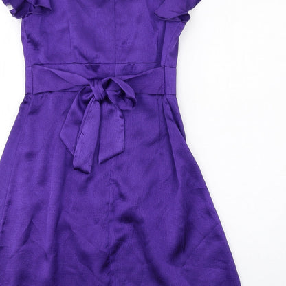 Dunnes Stores Womens Purple Polyester Fit & Flare Size 12 Scoop Neck Zip - Ruffle Sleeve