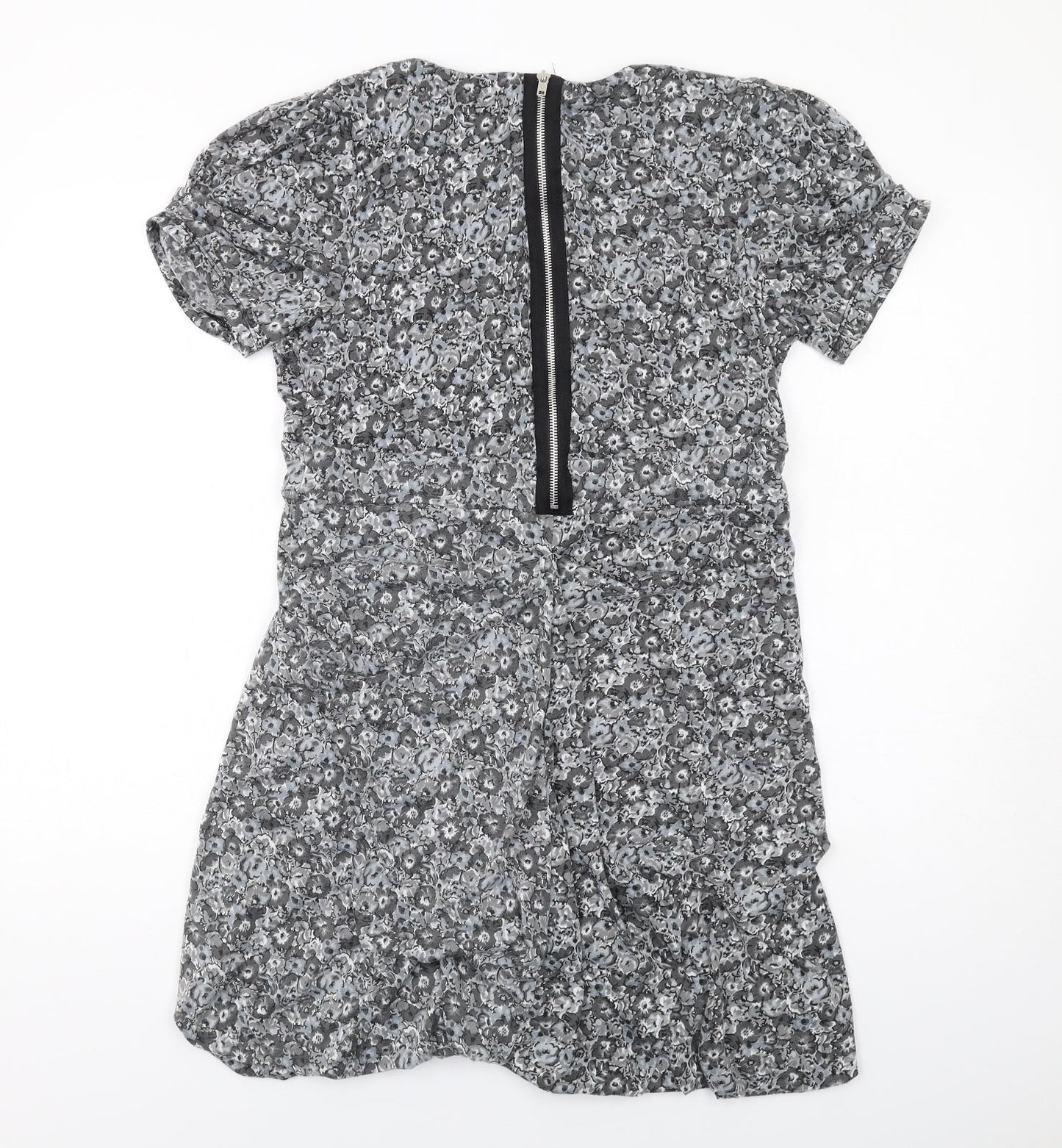 Oasis Womens Grey Floral Polyester Mini Size L V-Neck Zip