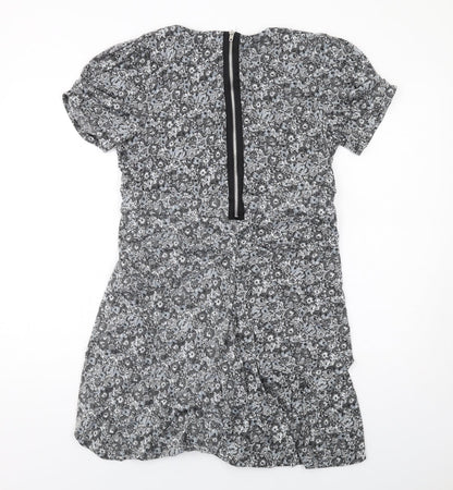 Oasis Womens Grey Floral Polyester Mini Size L V-Neck Zip