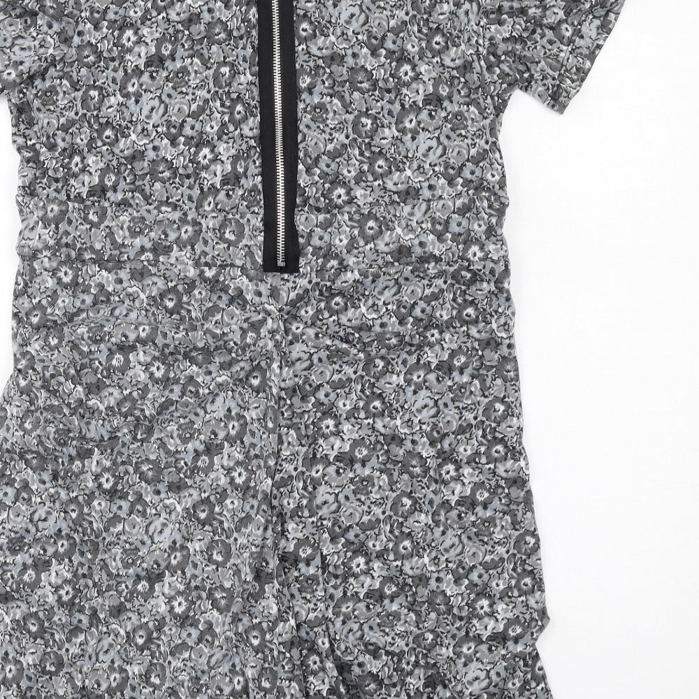 Oasis Womens Grey Floral Polyester Mini Size L V-Neck Zip