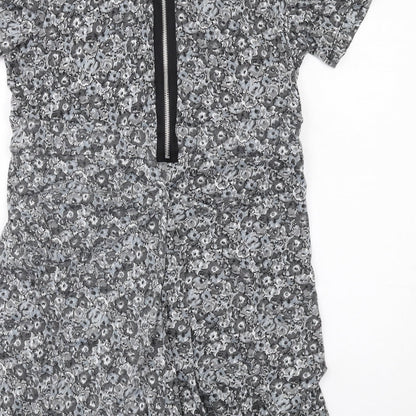 Oasis Womens Grey Floral Polyester Mini Size L V-Neck Zip
