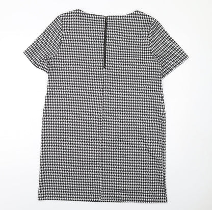 Wallis Womens Black Geometric Polyester Shift Size 14 Boat Neck Zip