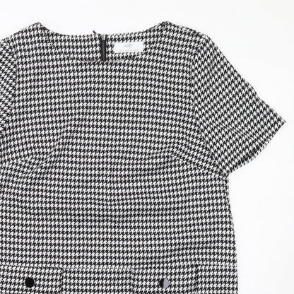 Wallis Womens Black Geometric Polyester Shift Size 14 Boat Neck Zip