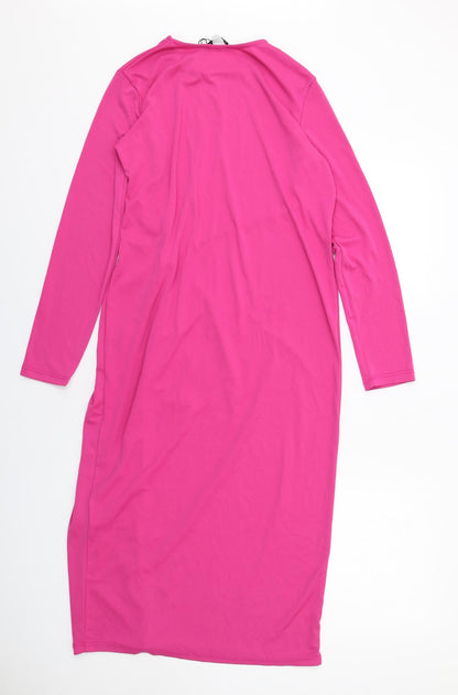 Zara Womens Pink Polyester Sheath Size S Round Neck Pullover - Front Detail