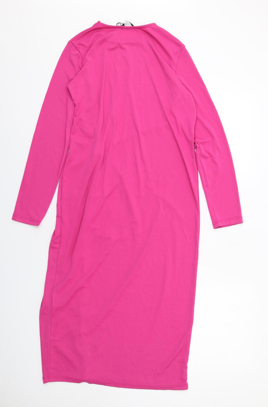 Zara Womens Pink Polyester Sheath Size S Round Neck Pullover - Front Detail