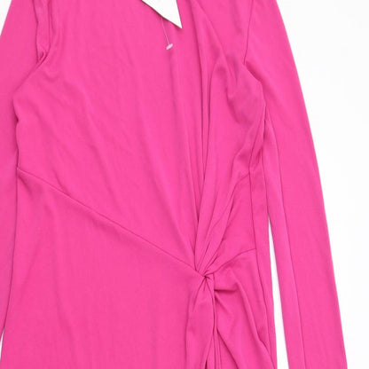 Zara Womens Pink Polyester Sheath Size S Round Neck Pullover - Front Detail