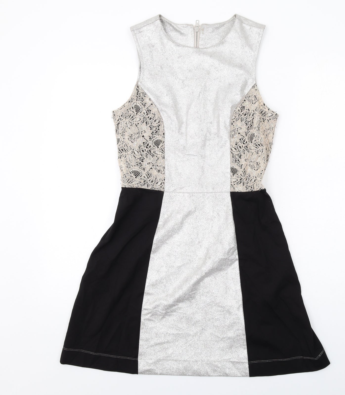 French Connection Womens Multicoloured Polyester Tank Dress Size 10 Round Neck Zip - Lace Details