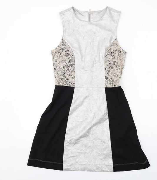 Additional front view of French Connection women’s multicoloured polyester tank dress, round neck zip - lace details