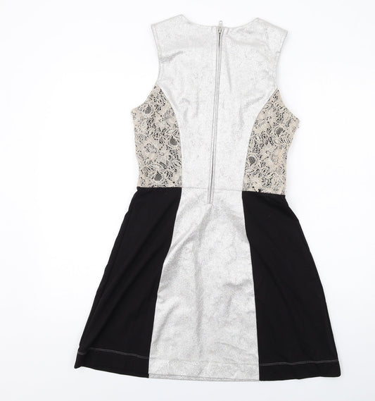 French Connection Womens Multicoloured Polyester Tank Dress Size 10 Round Neck Zip - Lace Details