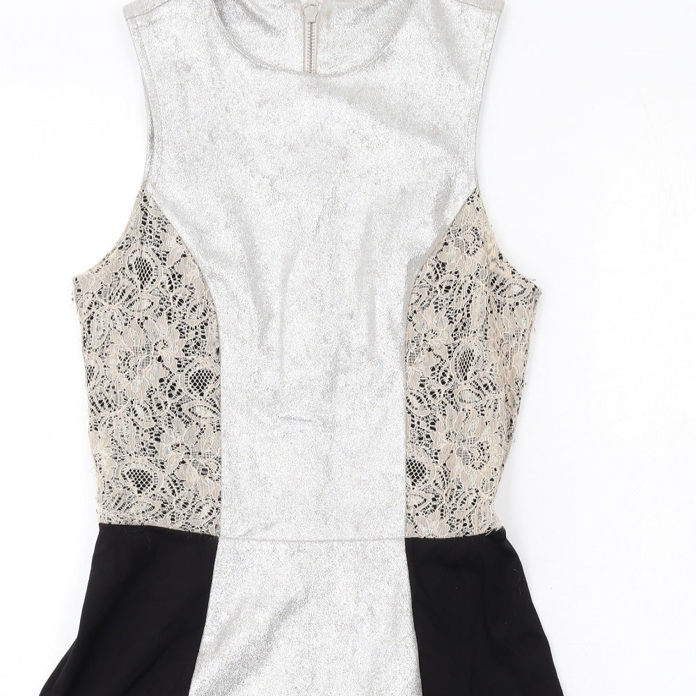 French Connection Womens Multicoloured Polyester Tank Dress Size 10 Round Neck Zip - Lace Details