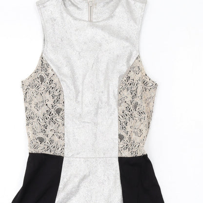 French Connection Womens Multicoloured Polyester Tank Dress Size 10 Round Neck Zip - Lace Details