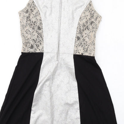 French Connection Womens Multicoloured Polyester Tank Dress Size 10 Round Neck Zip - Lace Details