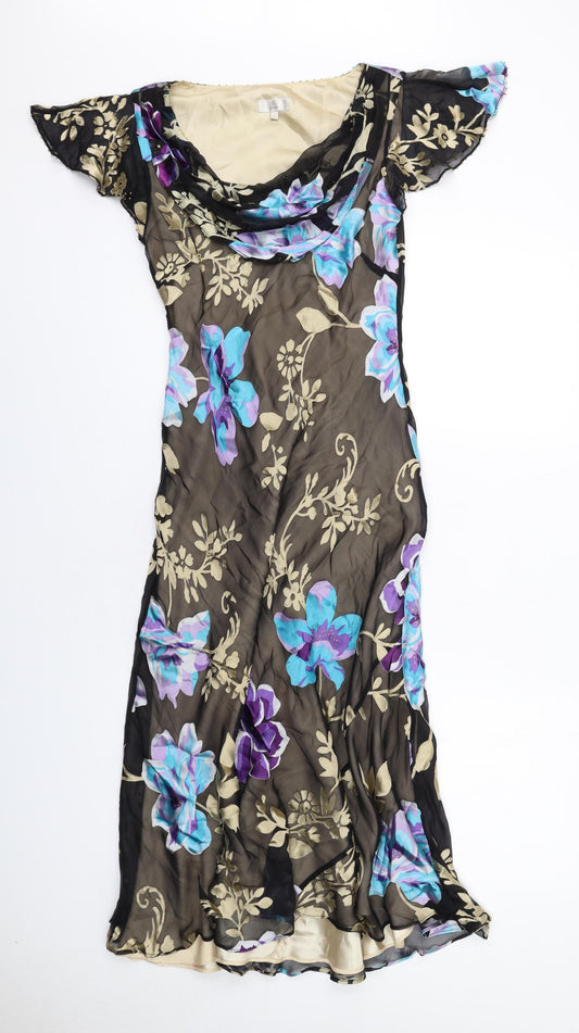 CC Womens Multicoloured Floral Polyester A-Line Size 8 Cowl Neck Pullover