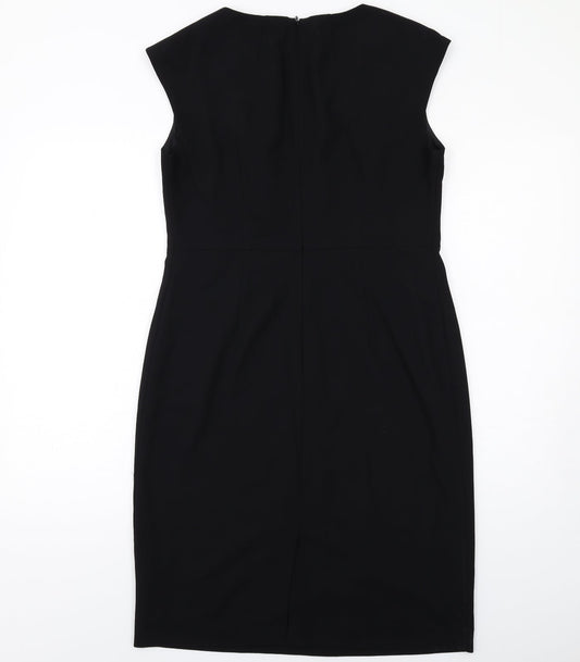 John Lewis Womens Black Polyester Shift Size 12 Round Neck Zip