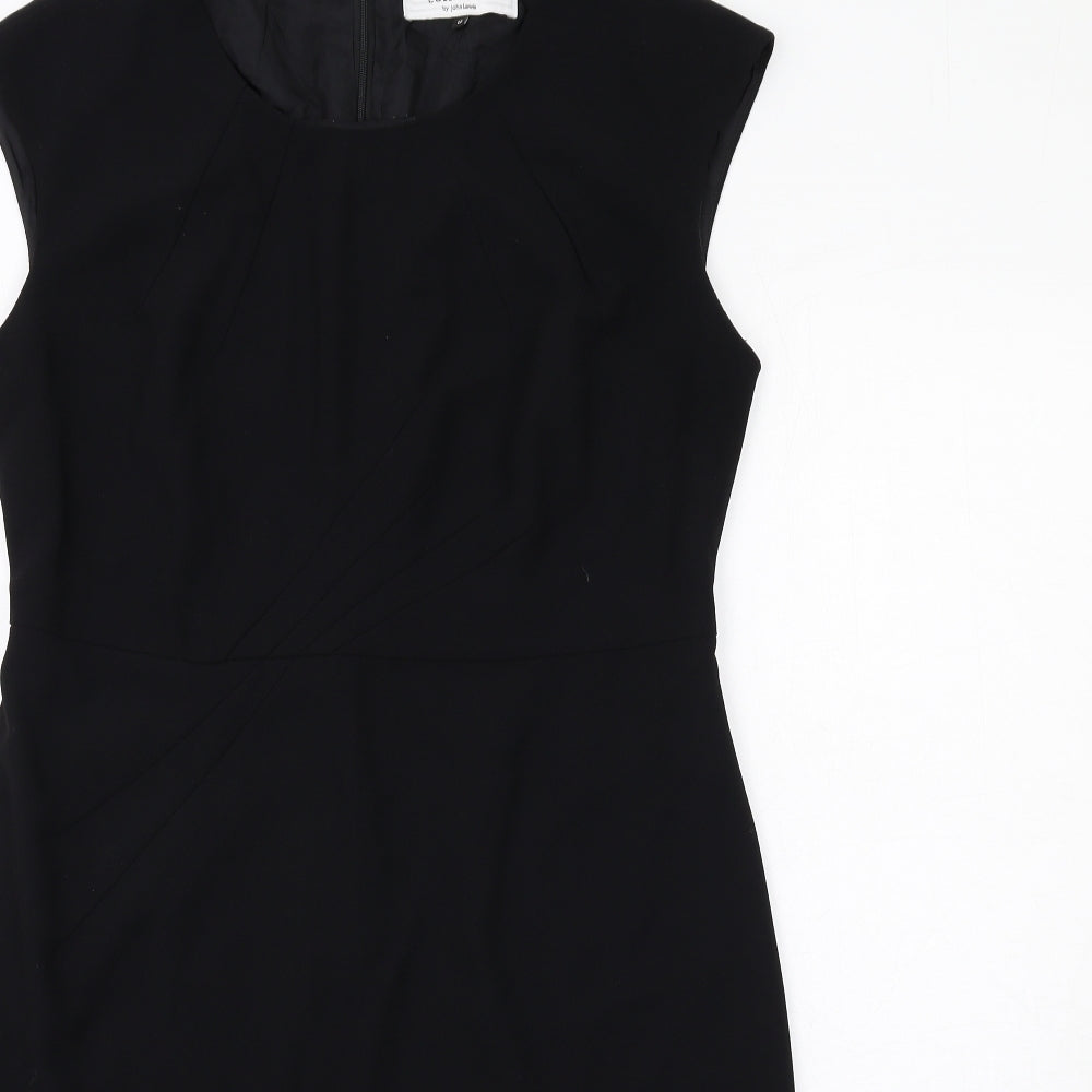 John Lewis Womens Black Polyester Shift Size 12 Round Neck Zip